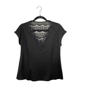 Daniel Rainn Boho V Neck Lace Edging Short Sleeve Blouse Size Petite Small